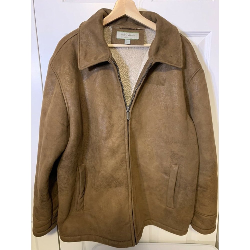 Joseph‎ Abboud Men’s XL Outerwear Brown Faux Suede Sherpa Lined Full Zip Jacket